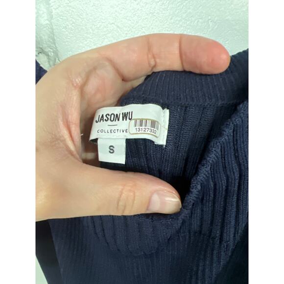 Jason Wu Sz small s Navy Blue Knit Off The Shoulder Bow Tie Back Sweater Top - Picture 4 of 6